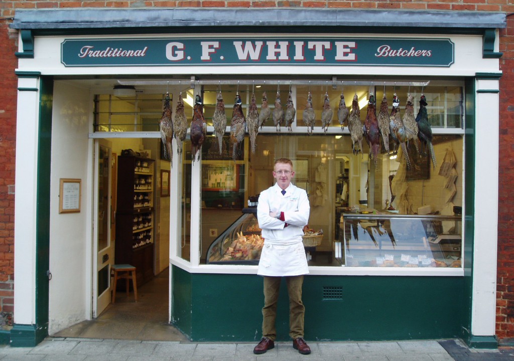 Crawford in front of the shop - G F White Traditional Family Butchers - 16 Red Lion Street, Aylsham, Norfolk, NR11 6ER